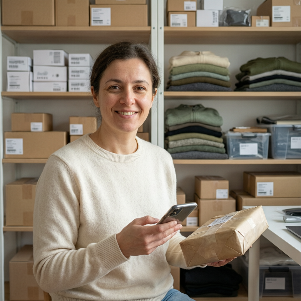 A professional seller carefully photographing and packing an item